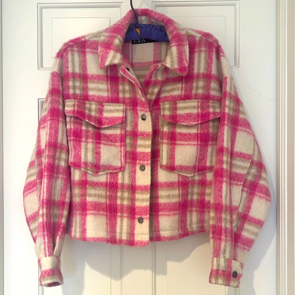 Zara Pink Plaid Cropped Shacket